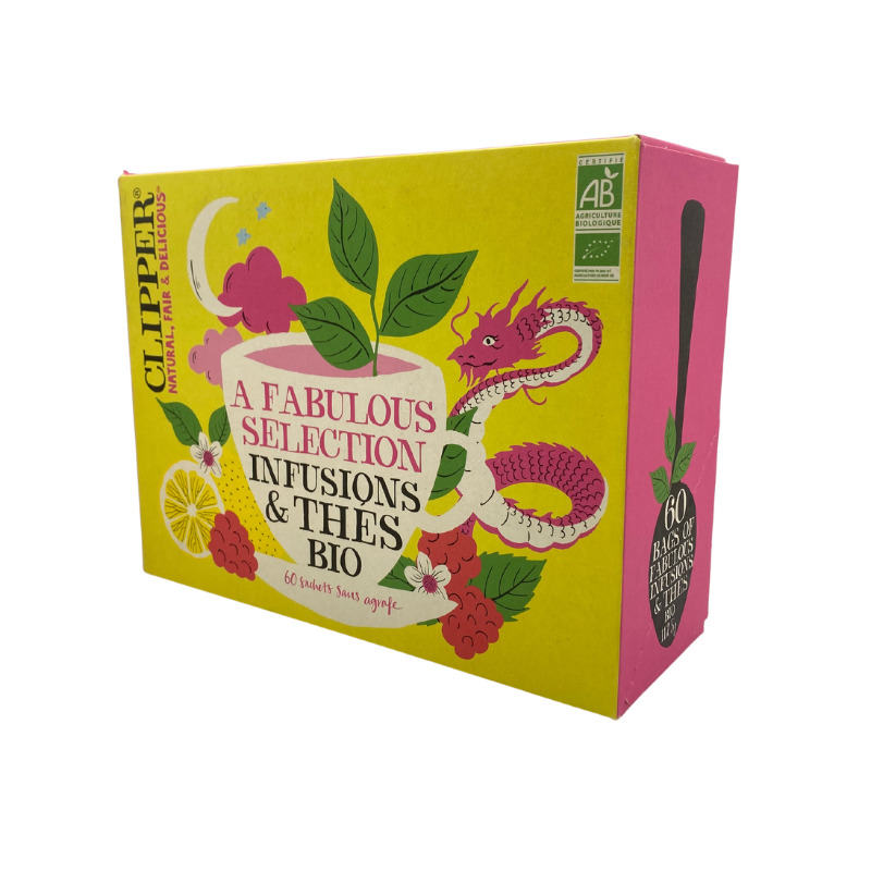 coffret jaune clipper thé et infusion gamme fabulous. Coffret idéal pour offrir ou pour decouvrir la marque. Thé de haute qualité.
