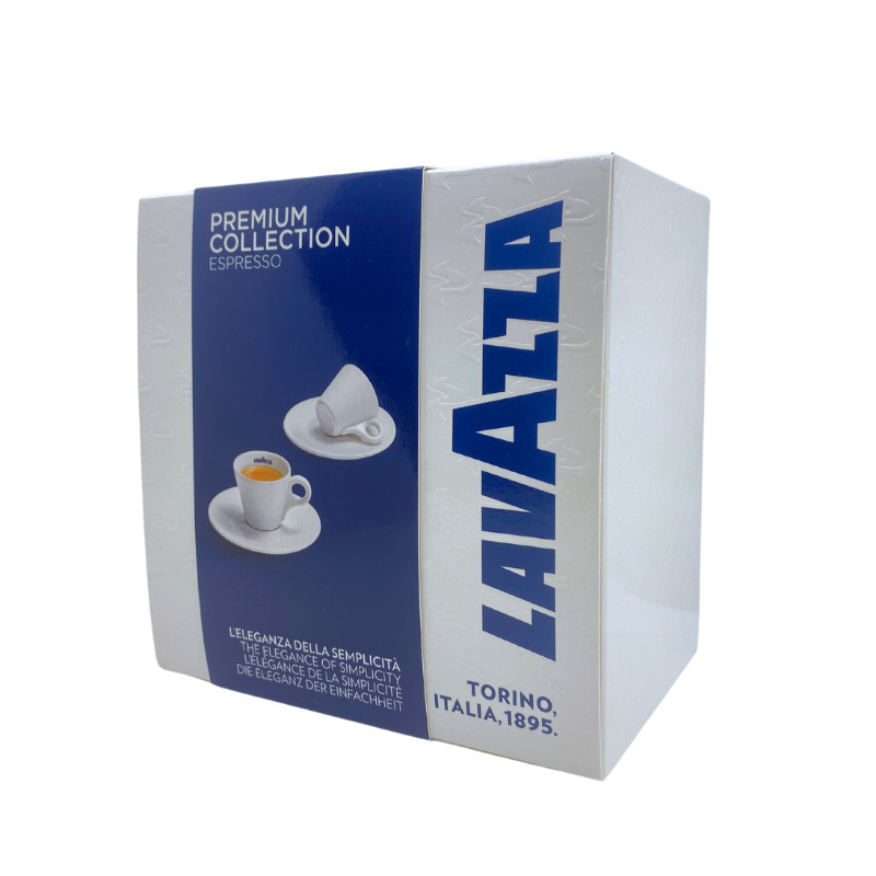 Coffret Lavazza de 2 tasses et ses soucoupes en porcelaine blanche idéal pour espresso.