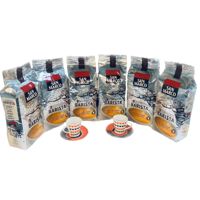 San Marco Barista 6x1kg 2 tasses et leurs sous tasses du créateur Carlo Moretti OFFERTES
