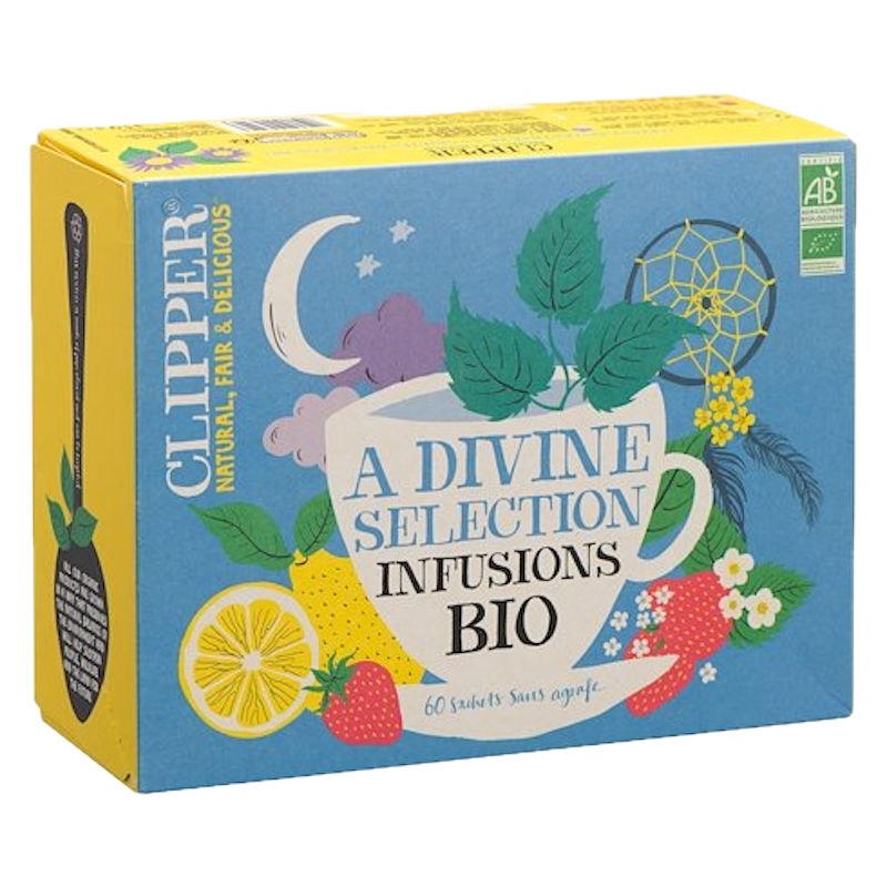 coffret bleu clipper thé gamme divine Coffret idéal pour offrir ou pour decouvrir la marque. Thé de haute qualité.