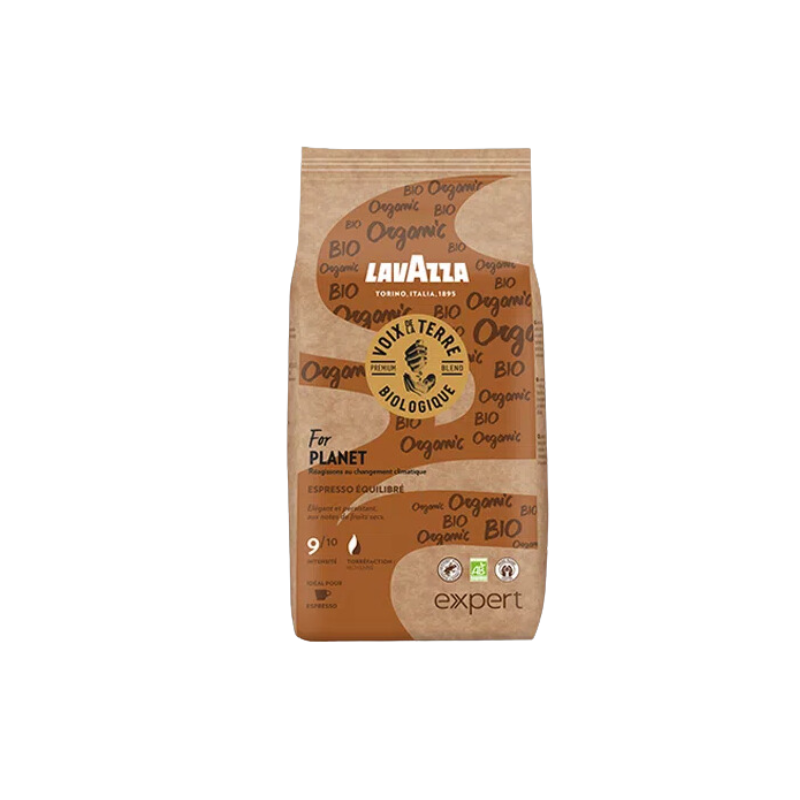 Café Lavazza Voix de la Terre For Planet Bio Rainforest Alliance Arabica Espresso Notes aromatiques Fruits secs Miel Cacao Agriculture durable