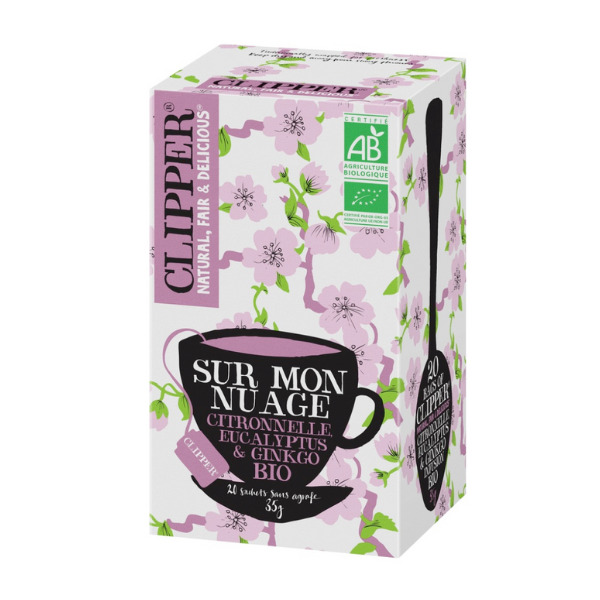 20 sachets sans agrafes infusions bio clipper citronelle eucalyptus ginkgo